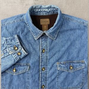 Vintage St John’s Bay Denim Shirt Men’s Long Sleeve Fleece Lined Button Down Y2K